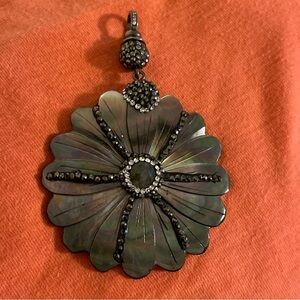 Mother of pearl pendant for women, flower design, 3.25"